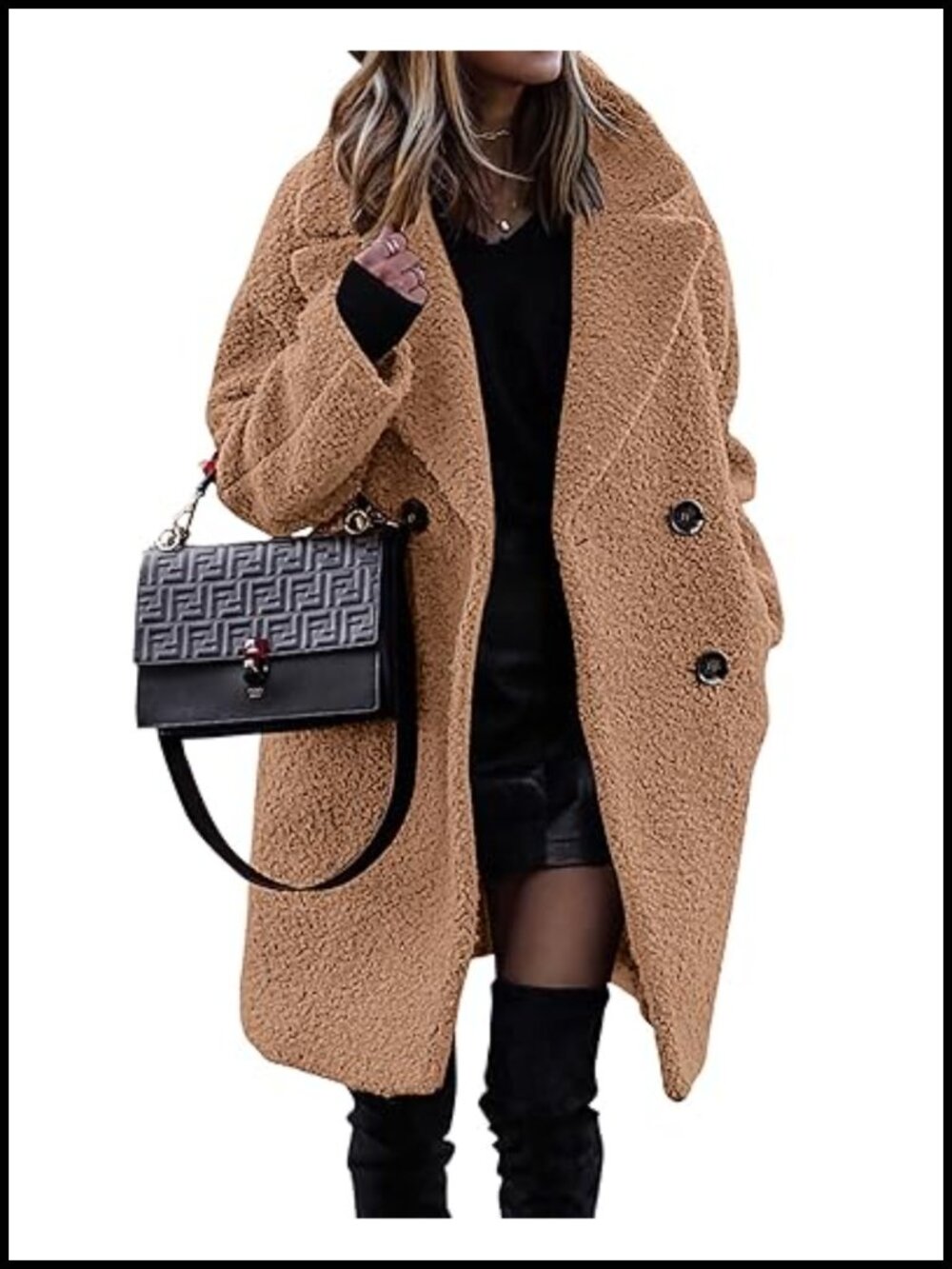 Faux Fur Sherpa Jacket Notched Lapel Double Breasted Winter Coat